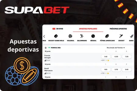 Interfaz de apuestas deportivas de Supabet con mercados y cuotas en directo