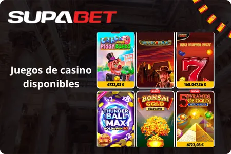 Selección de juegos de casino disponibles en la plataforma Supabet