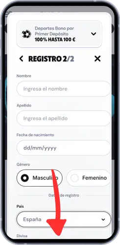Segundo paso del registro en Supabet: datos personales